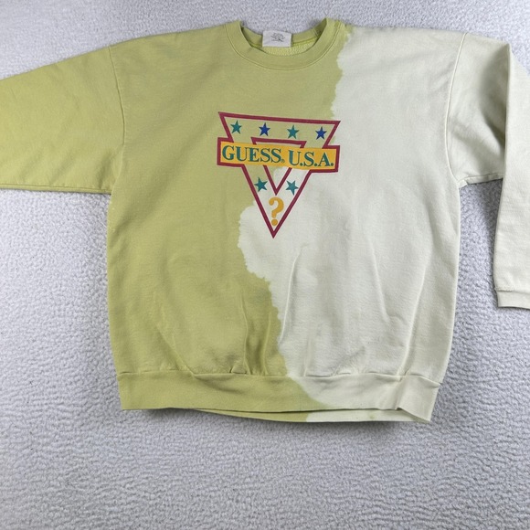 Vintage Guess Sweatshirt Womens Small Green Bleach Dye Crewneck Made USA 80s - Picture 6 of 15